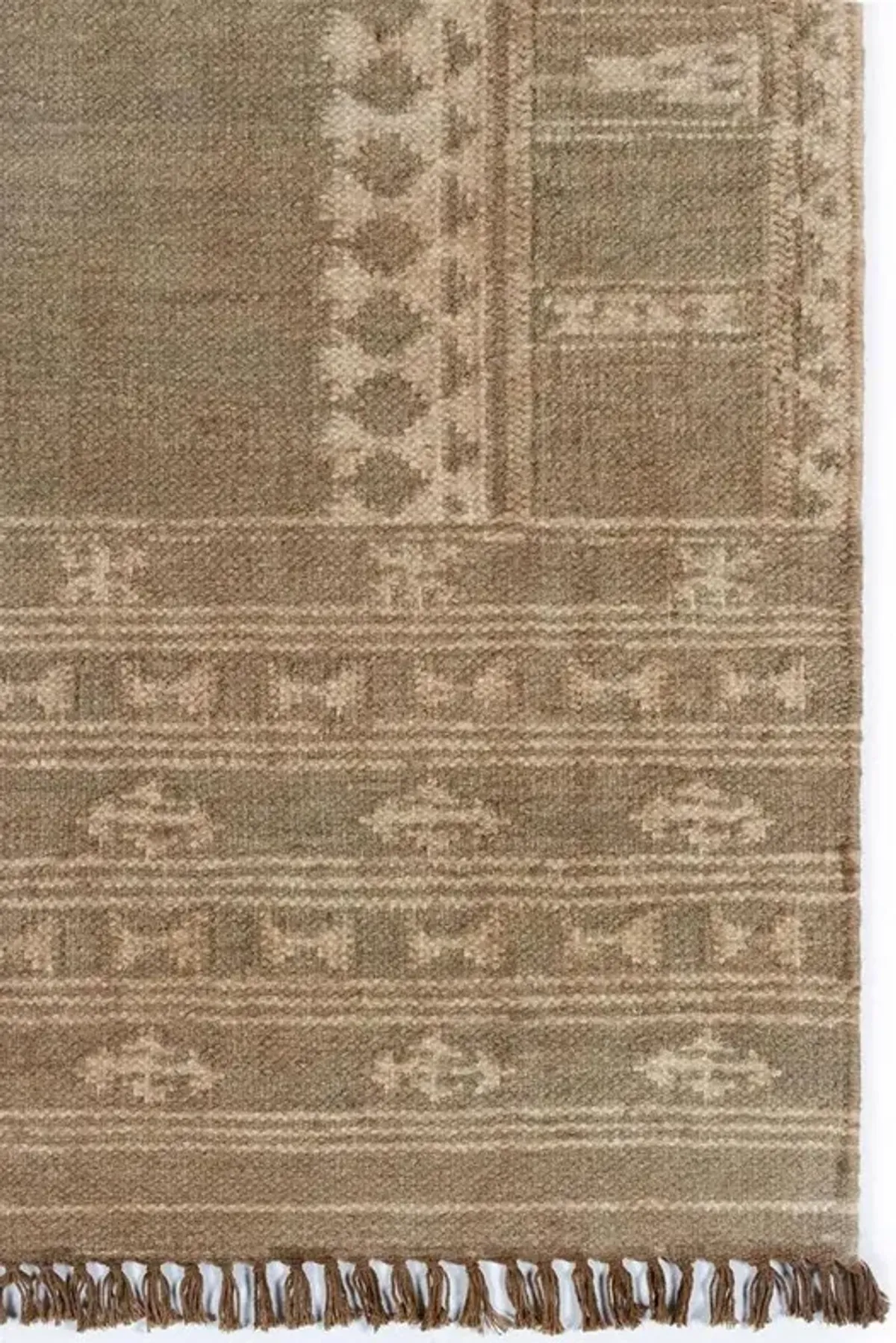 Azores Global Bazaar Brown Wool Beige Accent Tribal Patterned Rug - 9'x12'