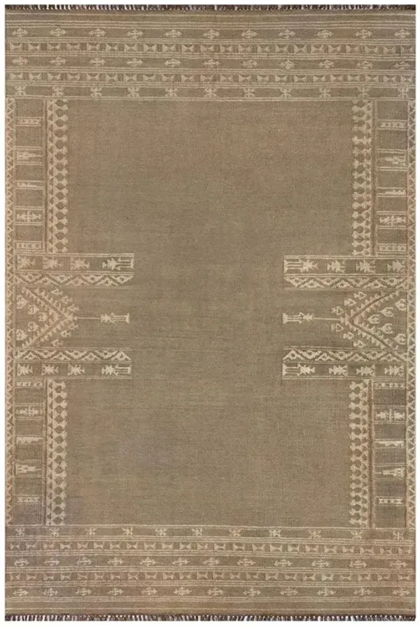 Azores Global Bazaar Brown Wool Beige Accent Tribal Patterned Rug - 9'x12'