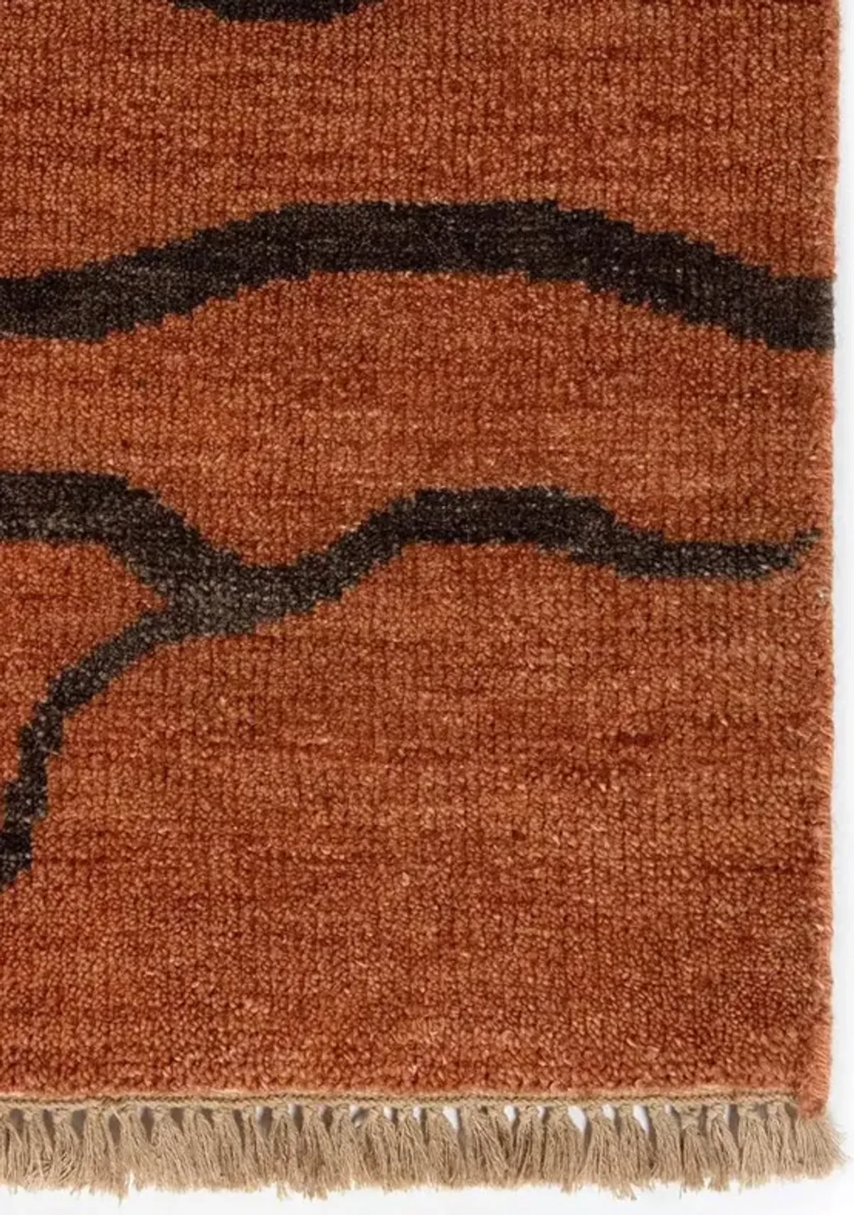 Bengal Global Bazaar Orange Wool Tiger Stripe Patterned Hand Knotted Rug - 8'x10'