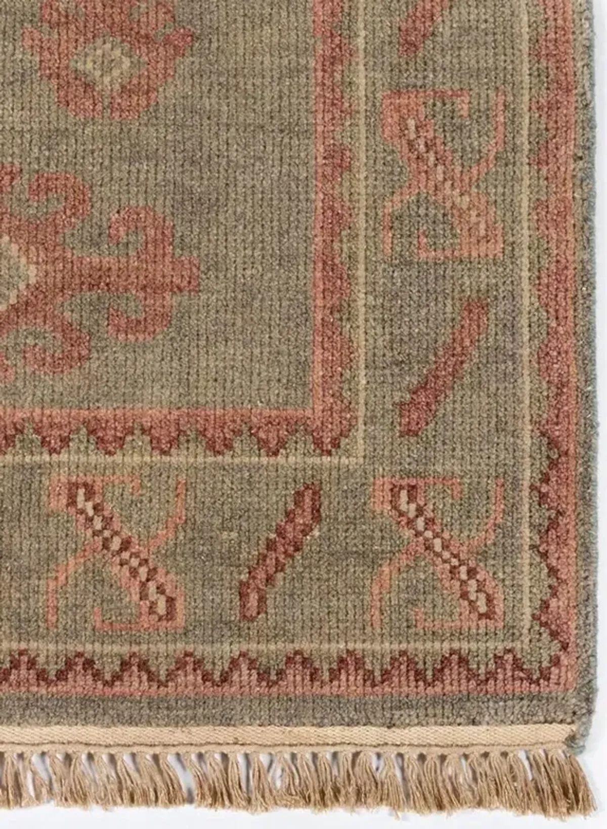 Kuku Global Bazaar Green Wool Orange Tribal Patterned Hand Knotted Rug - 8'x10'