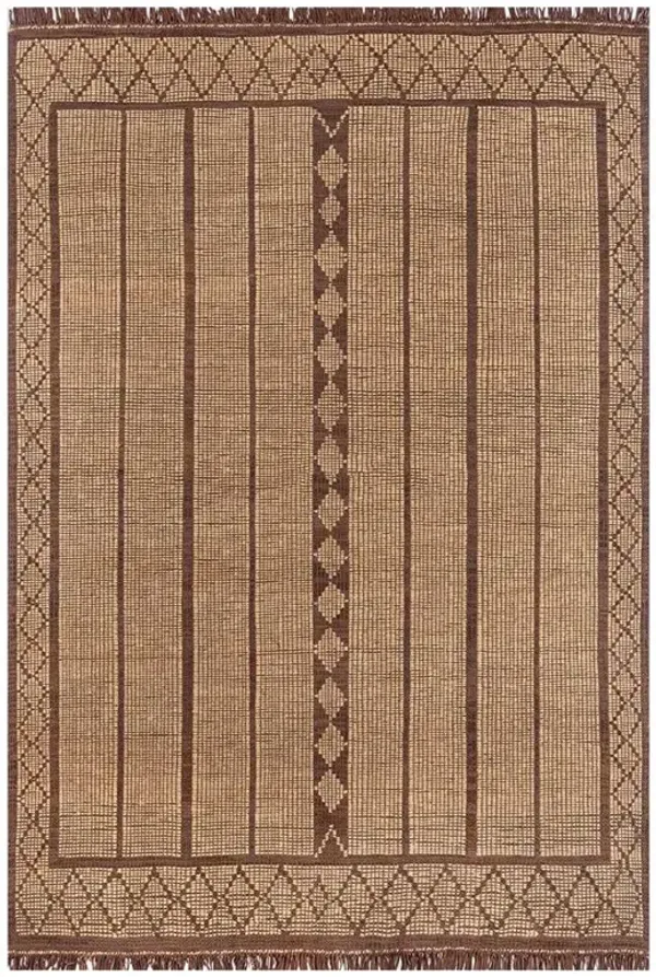 Maya Global Bazaar Brown Leather Fringe Geometric Natural Jute Rug - 3'6"x5'6"