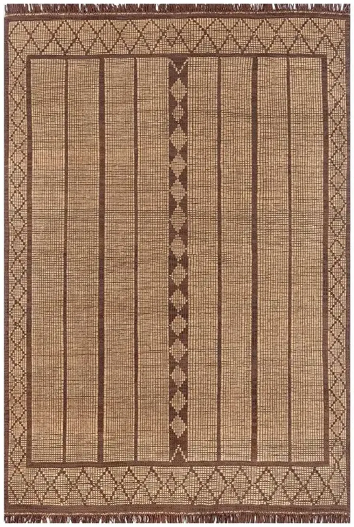 Maya Global Bazaar Brown Leather Fringe Geometric Natural Jute Rug - 12'x15'