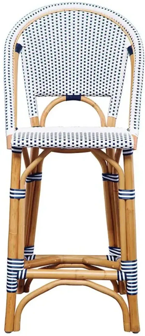 Leo Coastal Beach Natural Rattan Blue Woven Resin Counter Stool