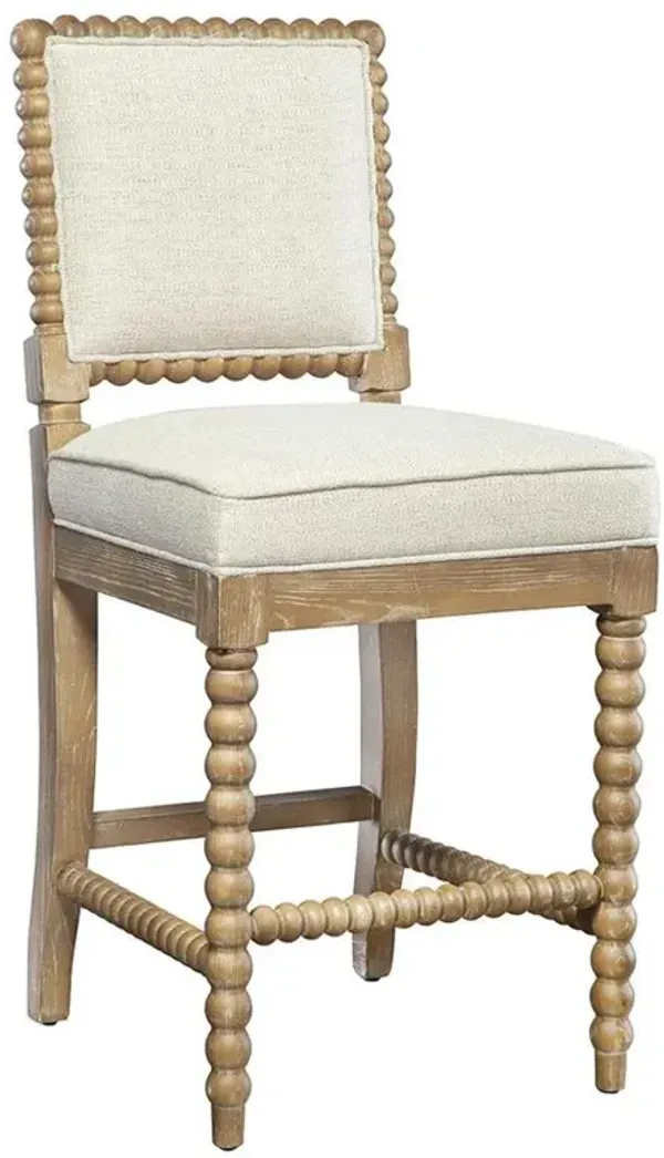 Kenia French Country Beige Performance Upholstered Brown Oak Wood Counter Stool