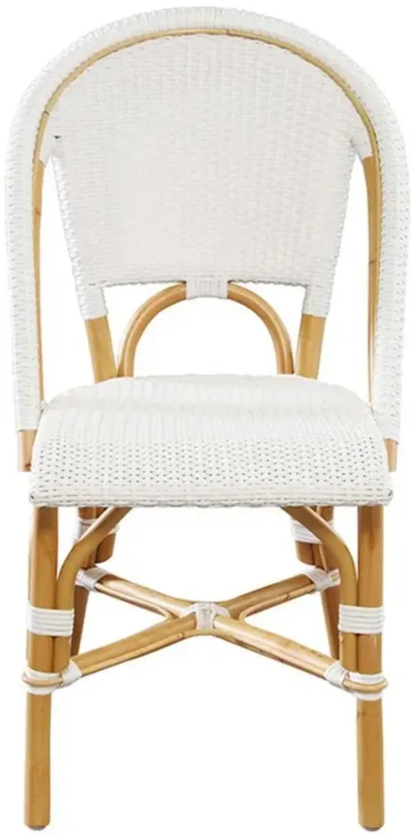 Leo Coastal Beach Natural Rattan White Woven Resin Dining Side Chair