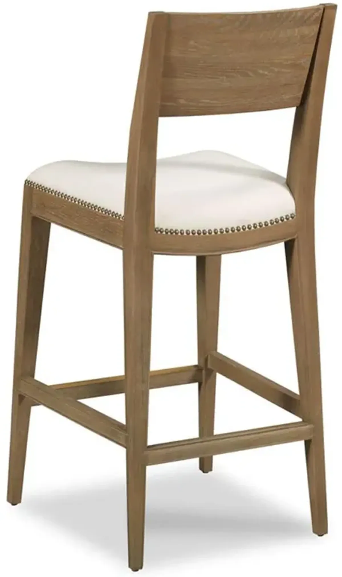 Cashiers Rustic White Performance Nailhead Trim Brown Wood Counter Stool