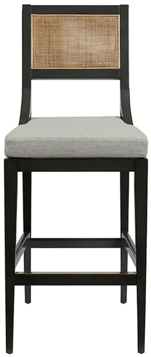 Salvador Grey Upholstered Linen Charcoal Black Wood Cane Back Bar Stool