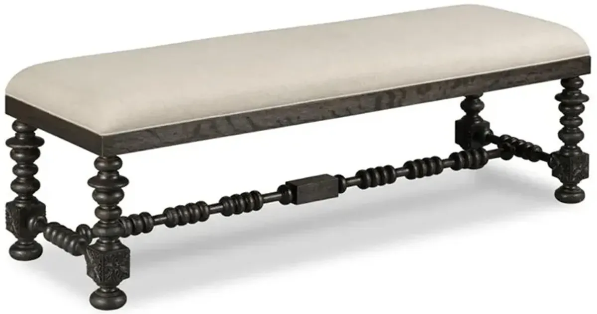 Castile French Country Beige Upholstered Linen Seat Black Wood Bench