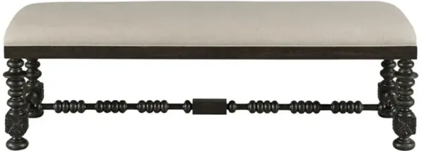 Castile French Country Beige Upholstered Linen Seat Black Wood Bench