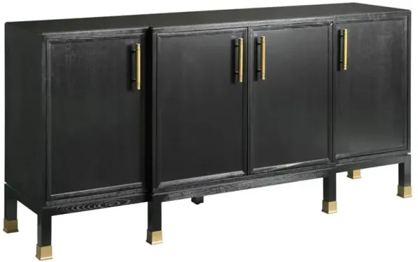 Nova Industrial Loft Black Ash Wood 4 Door Sideboard Buffet