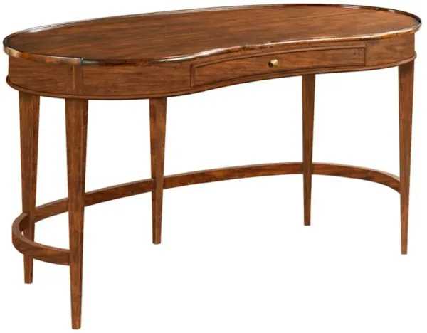Marseille French Country Brown Wood Brass Pull 1 Drawer Kidney Desk