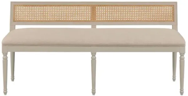 Colette French Beige Upholstered Linen Woven Cane Wood Frame Dining Bench