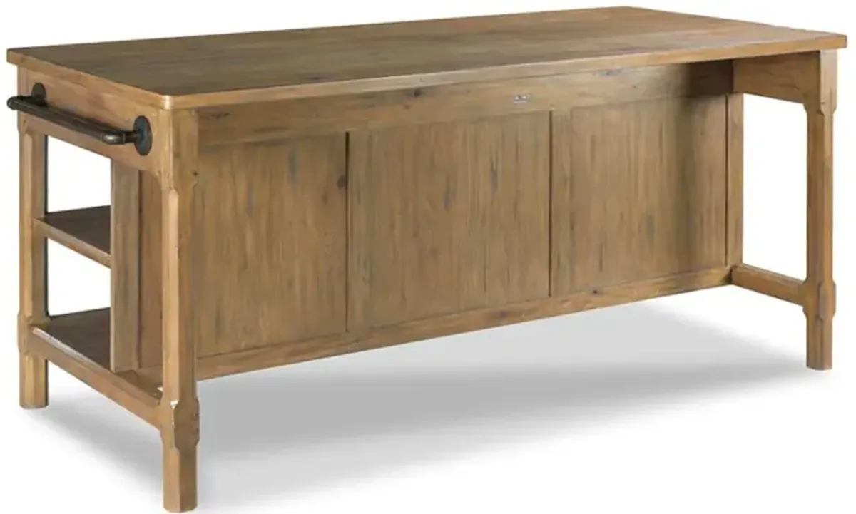 Draper Updated Traditional Brown Oak Wood Kitchen Island - 78"
