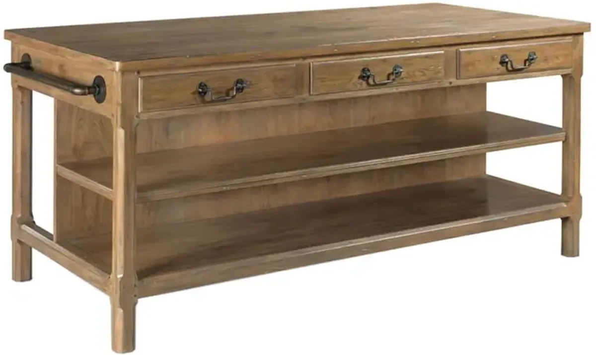 Draper Updated Traditional Brown Oak Wood Kitchen Island - 78"