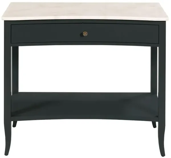 Eve Mid Century White Stone Top Black Wood Base 1 Drawer Nightstand