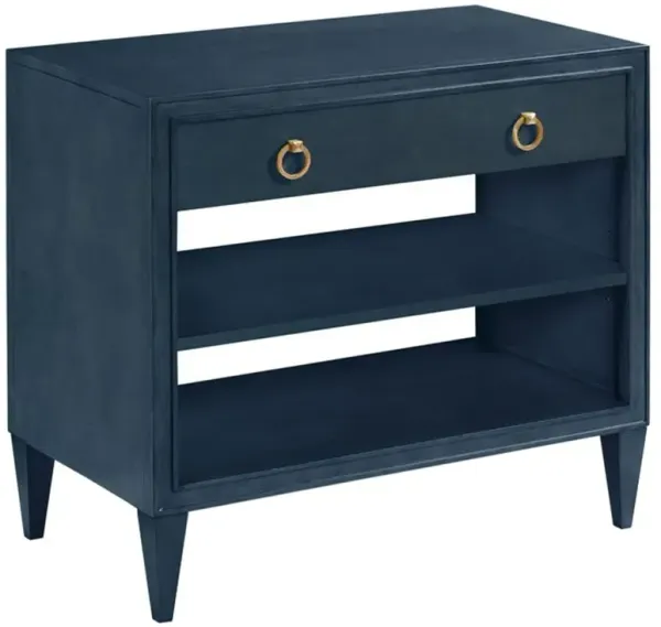 Ramsey Rustic Lodge Navy Blue Oak Brass Pulls 1 Drawer Nightstand