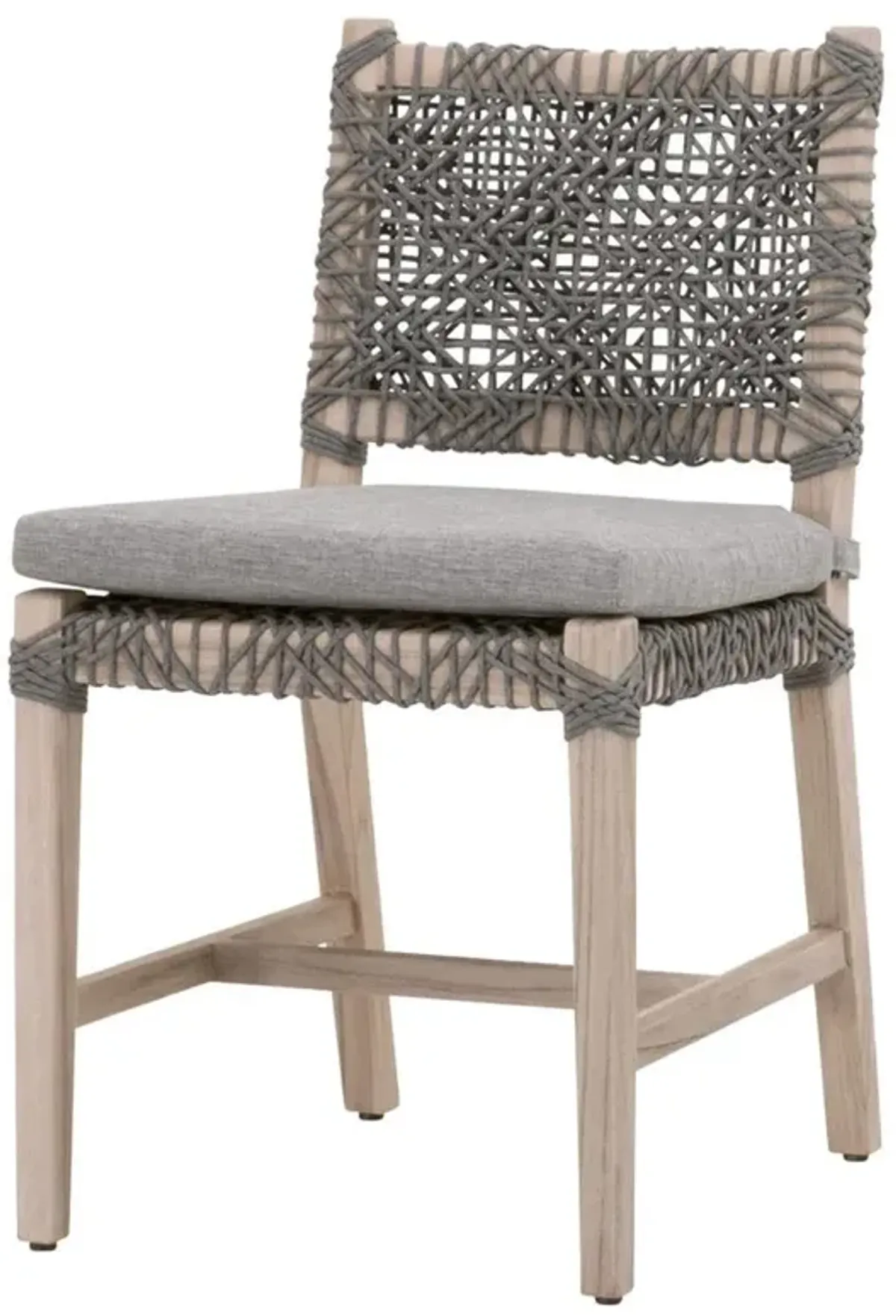 Kristoffer Coastal Grey Cushion Woven Rope Teak Outdoor Dining Chair - Set of 2