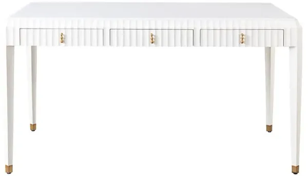 Emrys Cream Marble Top Wood 3 Drawer Desk