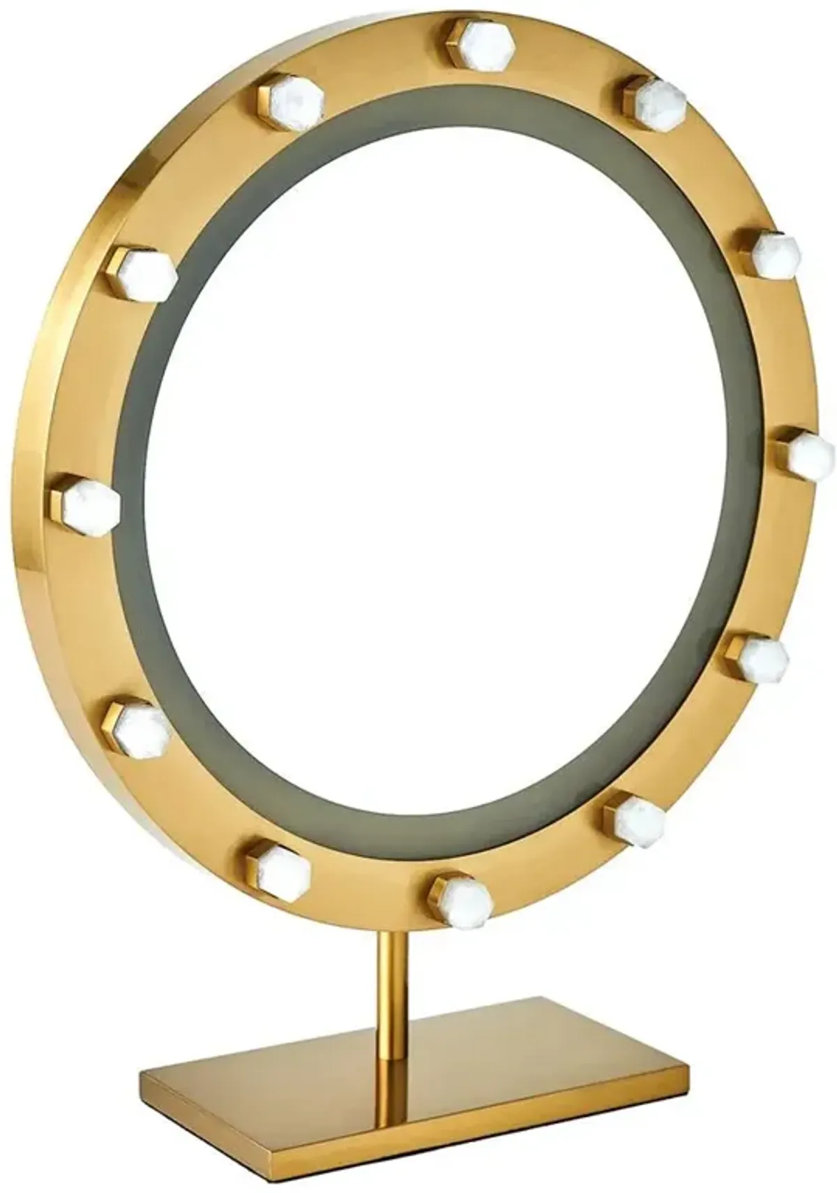 Penelope Hollywood Satin Brass Quartz Vanity Mirror