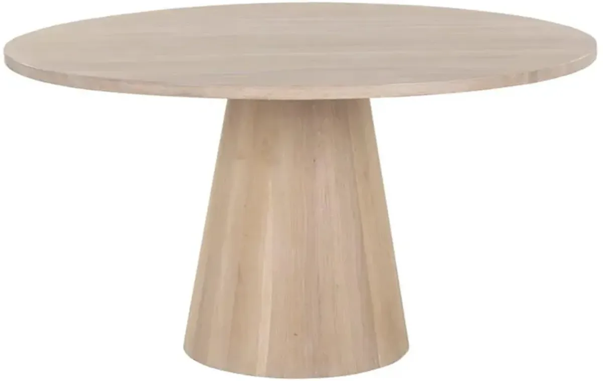 Gohan Rustic Lodge Light Brown Oak Wood Round Pedestal Dining Table - 54"W