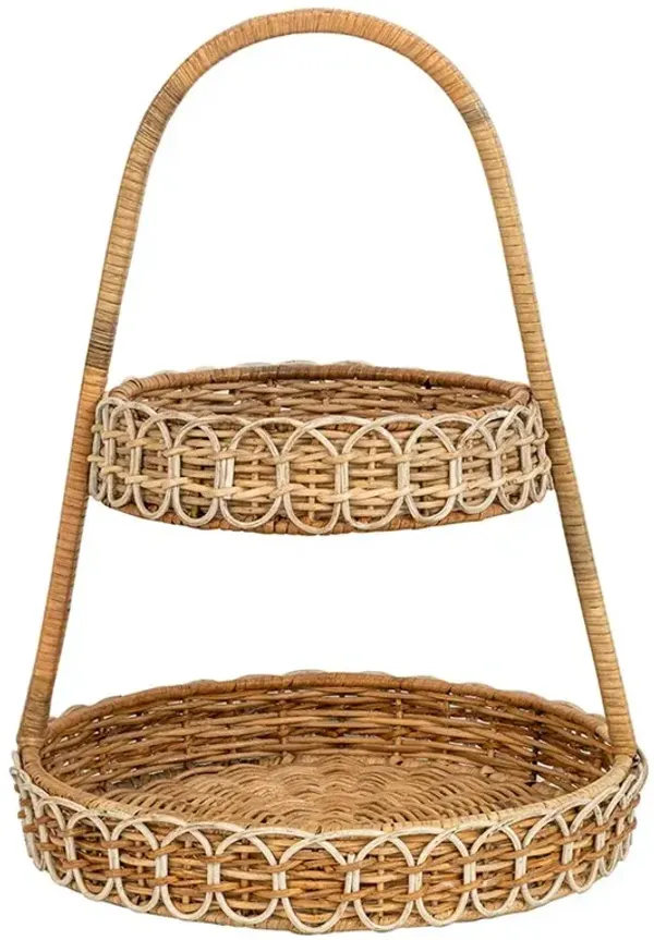Juliska Provence Coastal Beach Natural Rattan Whitewash Detail Two Tiered Server