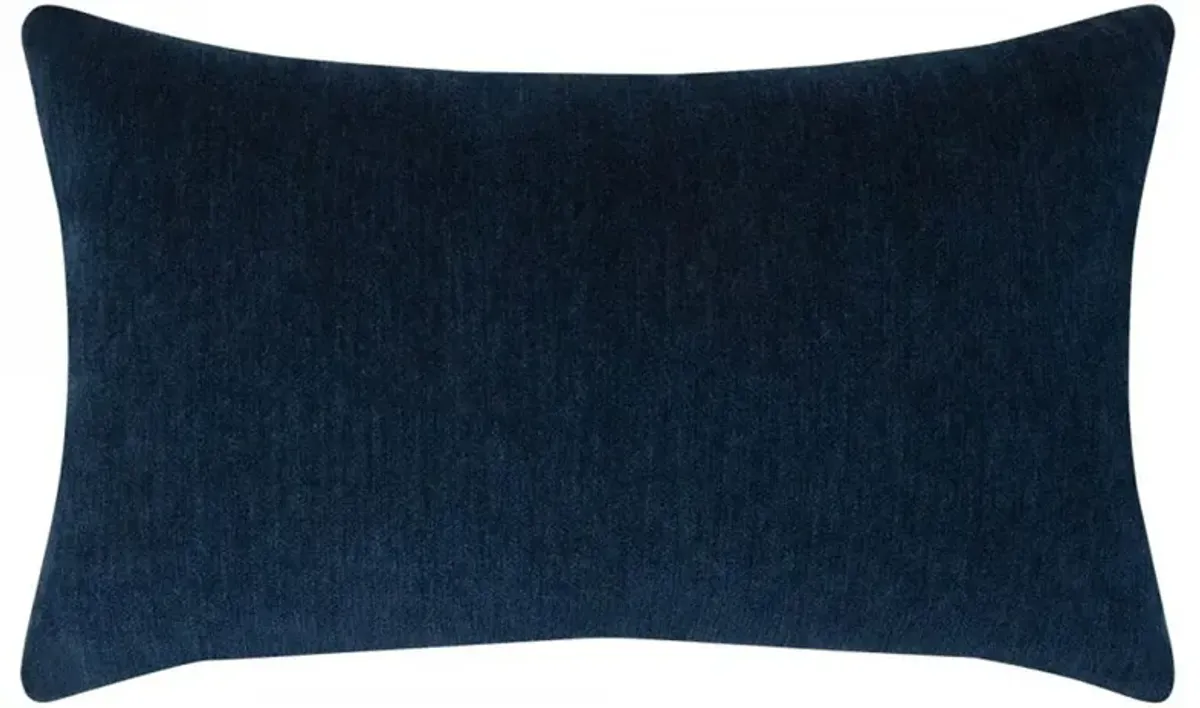 Sarah Velour Modern Classic Indigo Indoor Outdoor Lumbar Pillow - 12x20