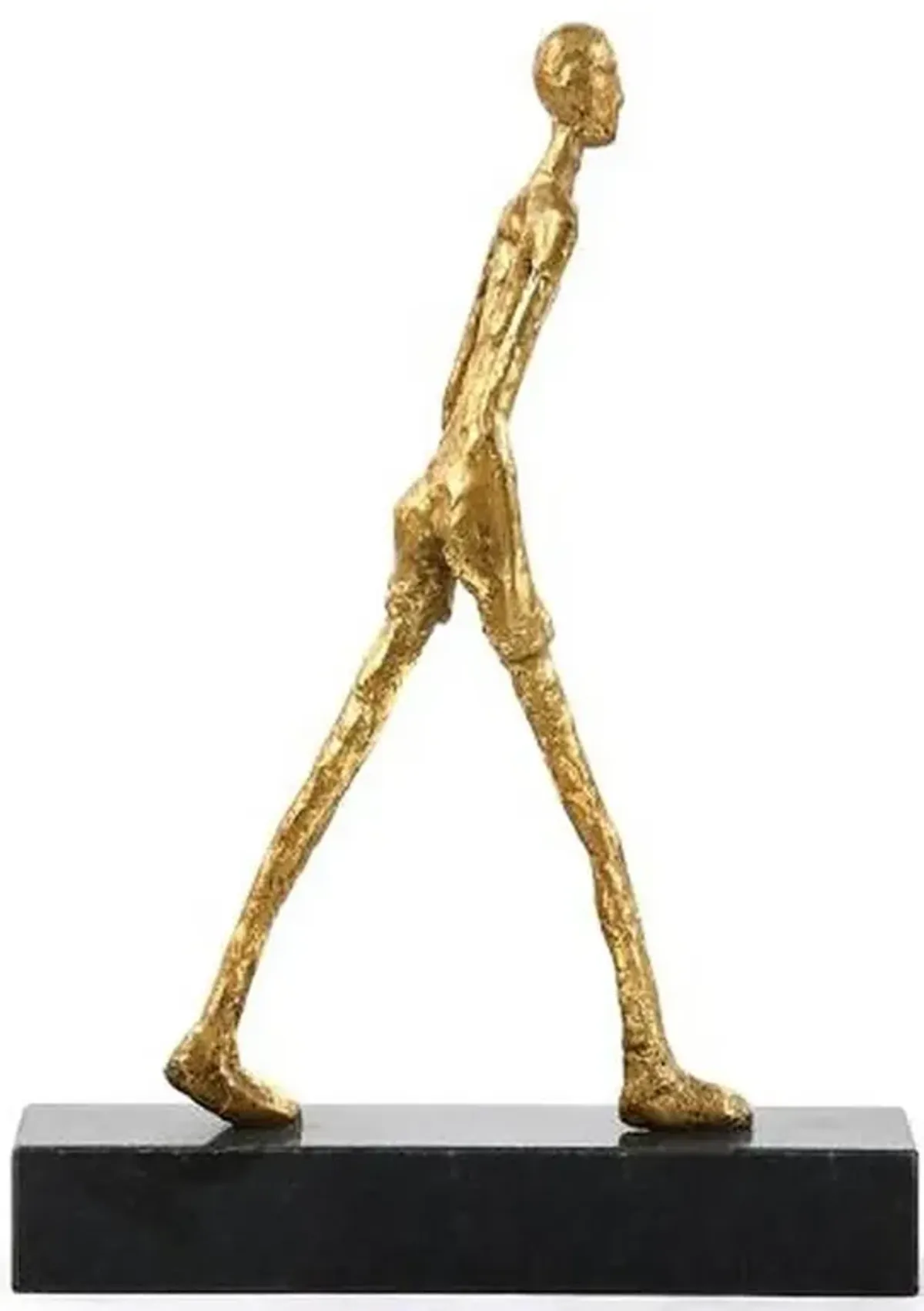 Walking Man Regency Gold Leaf Iron Black Marble Base Statue