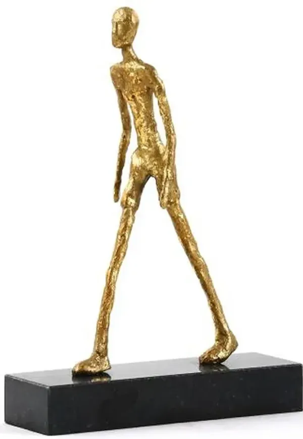 Walking Man Regency Gold Leaf Iron Black Marble Base Statue