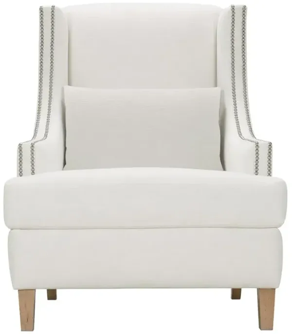 Rosalie French White Performance Brown Wood Nailhead Trim Wingback Arm Chair