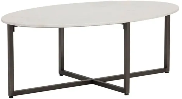 Linton Industrial Loft White Marble Top Stainless Steel Oval Coffee Table