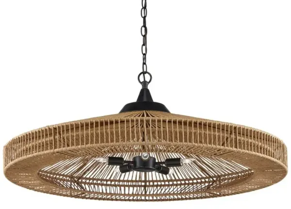 Cadie Coastal Beach Woven Brown Twine Black Wrought Iron Chandelier