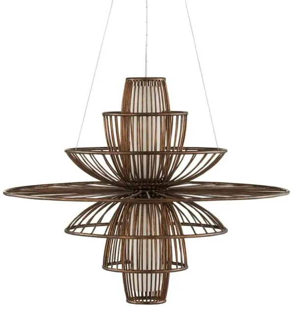 Kenji Mid Century Copper Iron Off White Shaded Chandelier