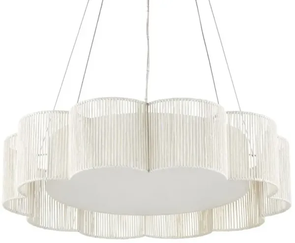 Lara Modern Classic Off White Scallop Shade Silver Leaf Metal Chandelier