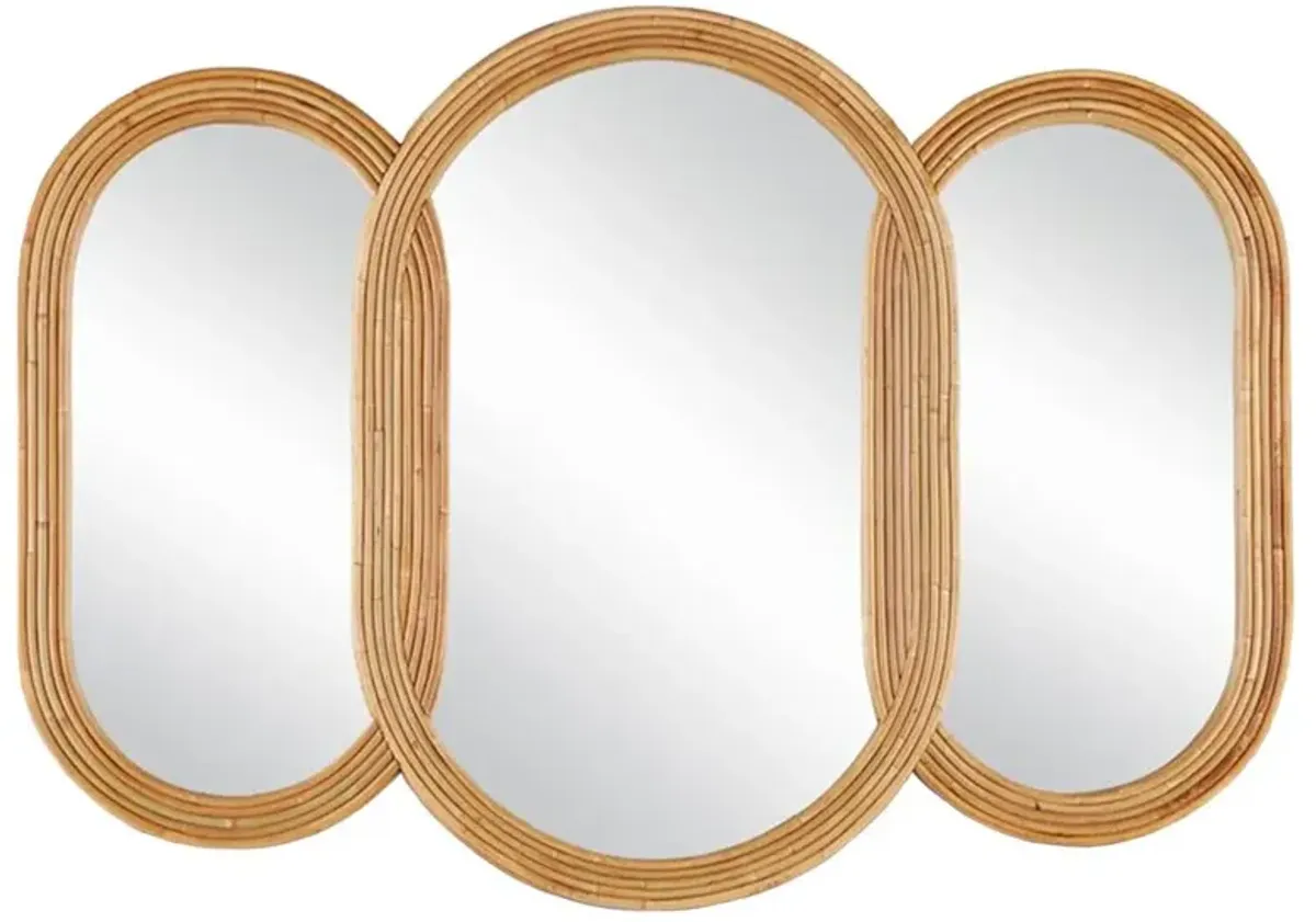 Tricelle Coastal Brown Rattan 3 Part Handmade Wall Mounted Mirror