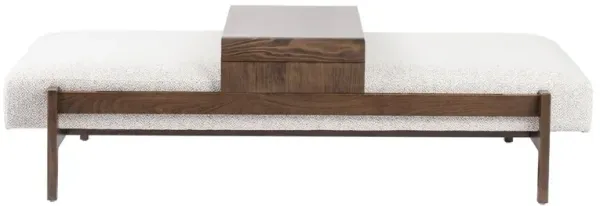 Odi Mid Century Grey Performance Brown Wood Rectangular Bench Ottoman