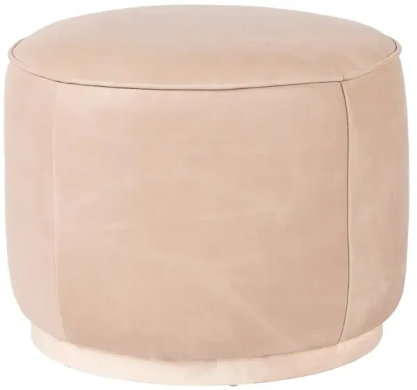 Leah Modern Classic Light Brown Upholstered Leather Wood Round Ottoman - Small