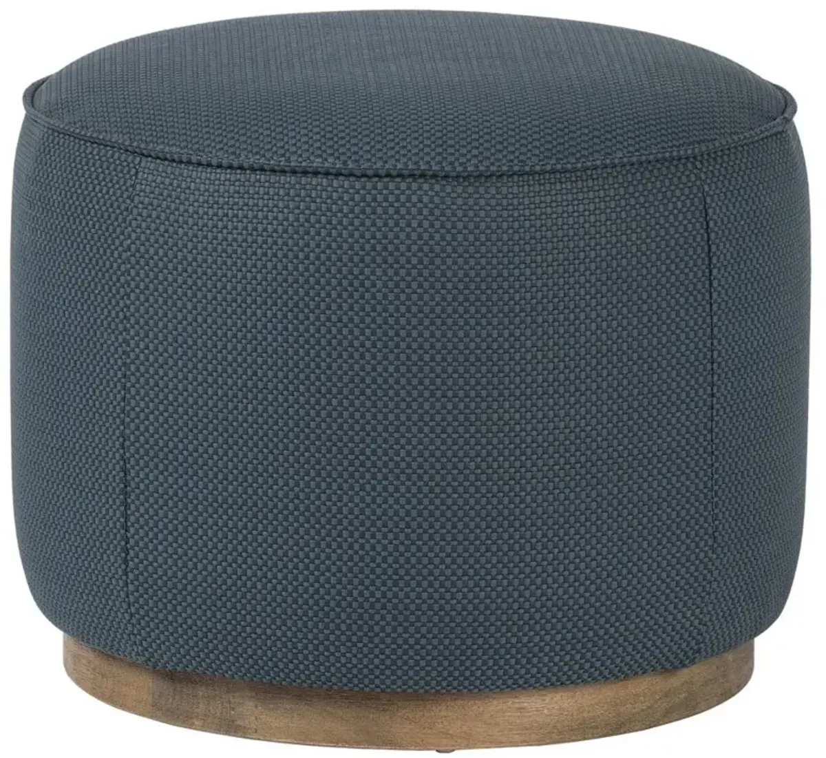 Leah Modern Classic Blue Faux Leather Brown Wood Round Ottoman - Small