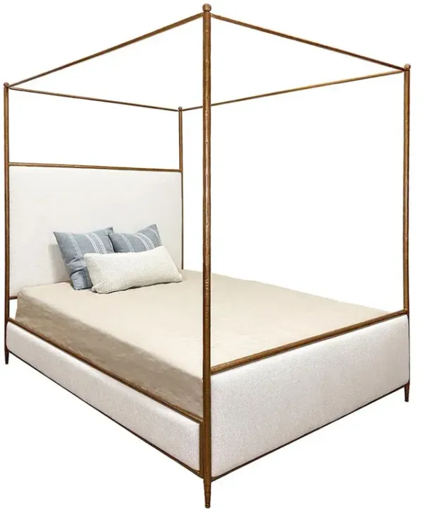 Valerie Modern French Ivory Upholstered Copper Platform Canopy Bed - Full