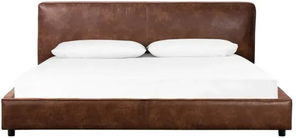 Linus Rustic Lodge Brown Upholstered Faux Leather Platform Bed - King