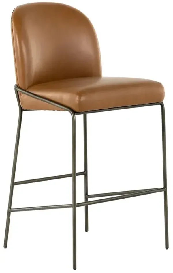 Astrid Industrial Loft Brown Upholstered Faux Leather Grey Iron Bar Stool