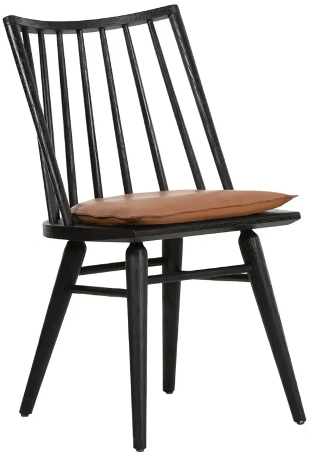 Lara Rustic Lodge Brown Leather Black Oak Windsor Dining Side Chair