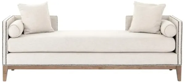 Marida French Country Off White Upholstered Brown Wood Nailhead Trim Daybed