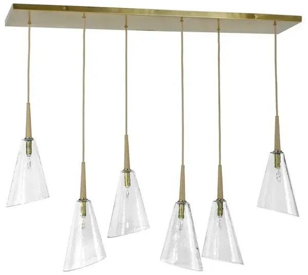 Palecek Veraldi Modern Classic Antique Brass Metal Clear Glass Linear Chandelier