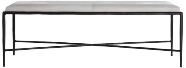 Devoe Industrial White Upholstered Hair On Hide Seat Gunmetal Bronze Iron Bench