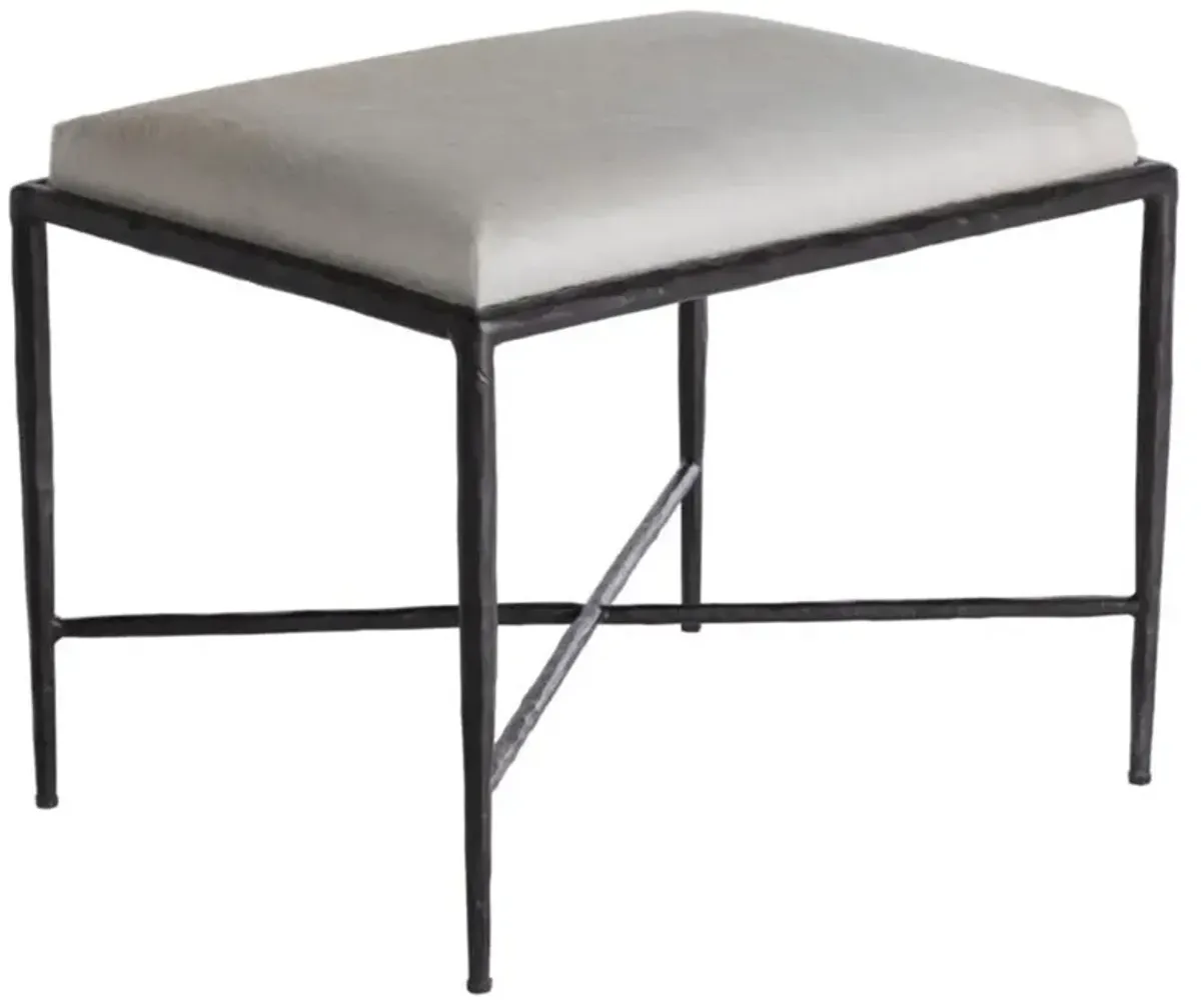 Devoe Industrial White Upholstered Hair On Hide Seat Gunmetal Bronze Iron Stool