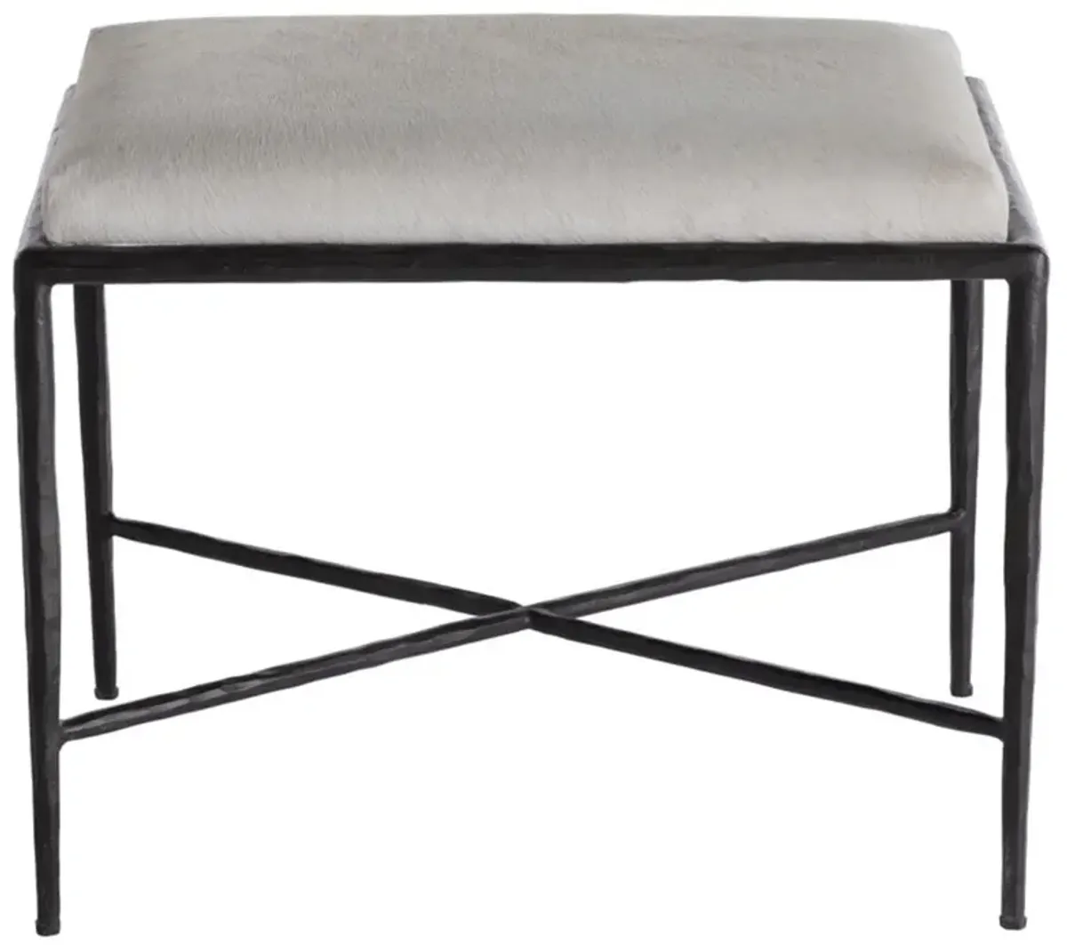 Devoe Industrial White Upholstered Hair On Hide Seat Gunmetal Bronze Iron Stool