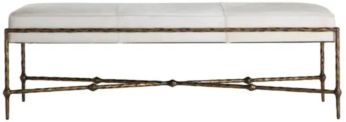 Lambeth Modern Classic White Hair On Hide Antique Brass Iron Bench