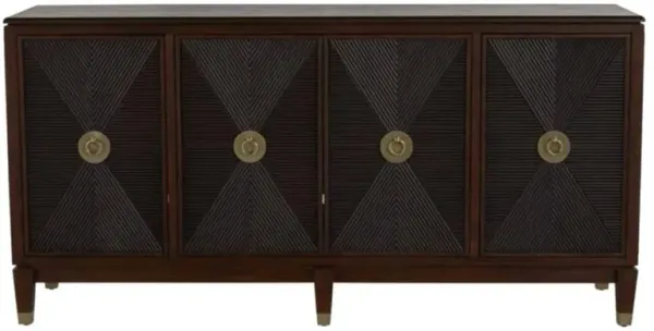 Saffron Modern Classic Dark Brown Oak Wood Ribbed Media Cabinet - 73"W
