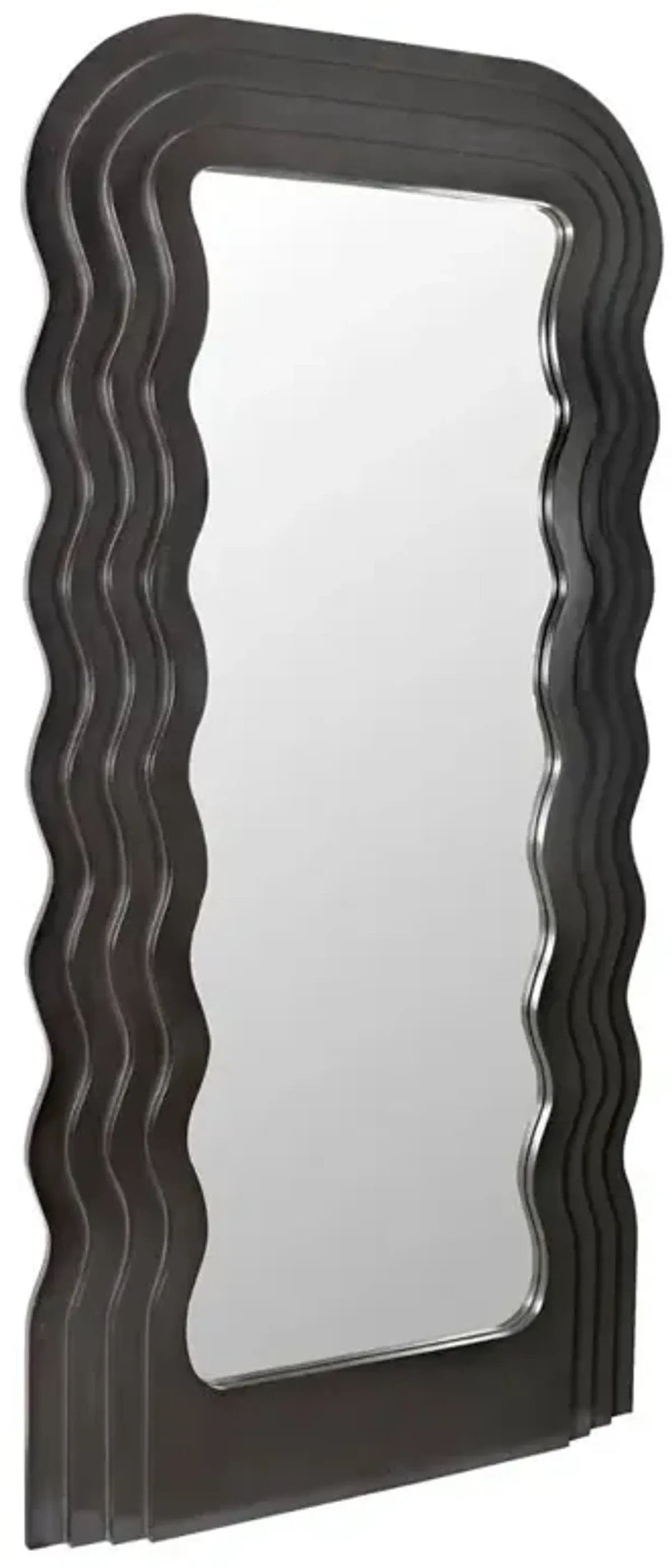 Quillon Modern Classic Black Mahogany Wood Wavy Rectangular Floor Mirror