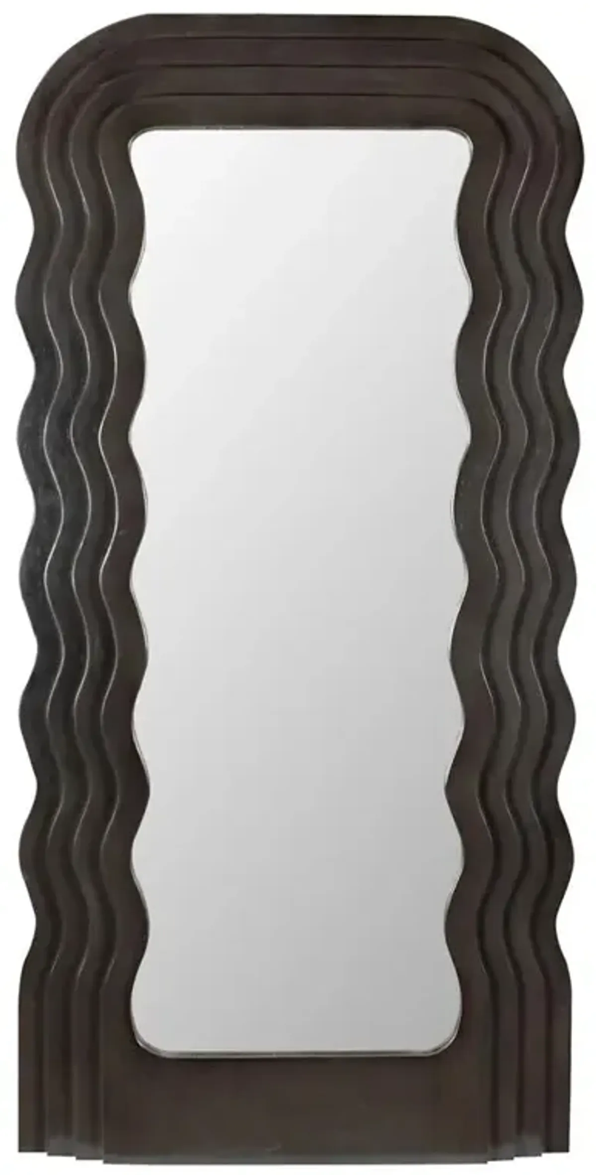 Quillon Modern Classic Black Mahogany Wood Wavy Rectangular Floor Mirror